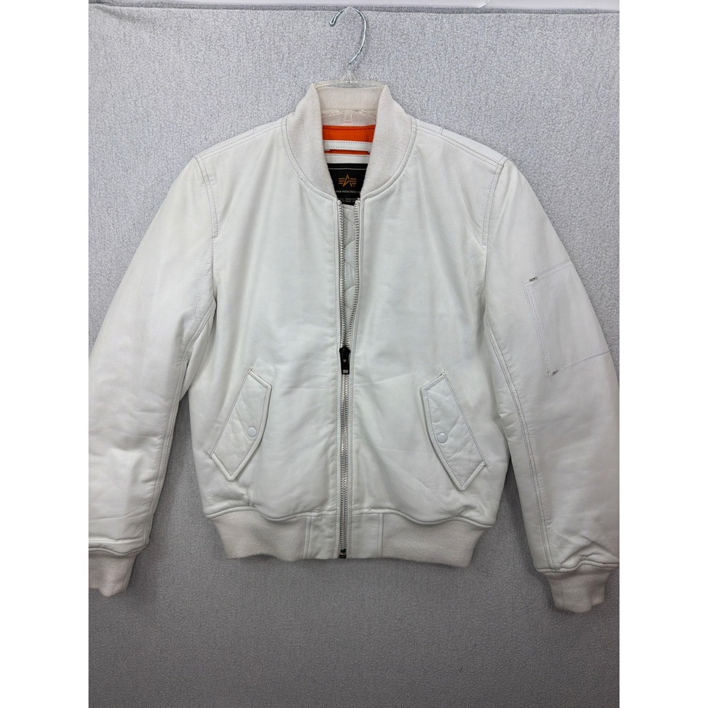 Alpha Industries x Barneys NY White Lambskin Leather MA-1 Bomber Jacket Small